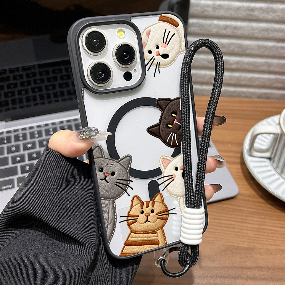 Phone Cases Bulk - Cute Faux Embroidery Cat Phone Case