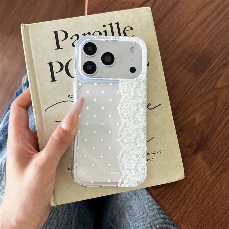 Ins Polka Dots Lace White Blac - Phone Cases Kawaii 评论和价格