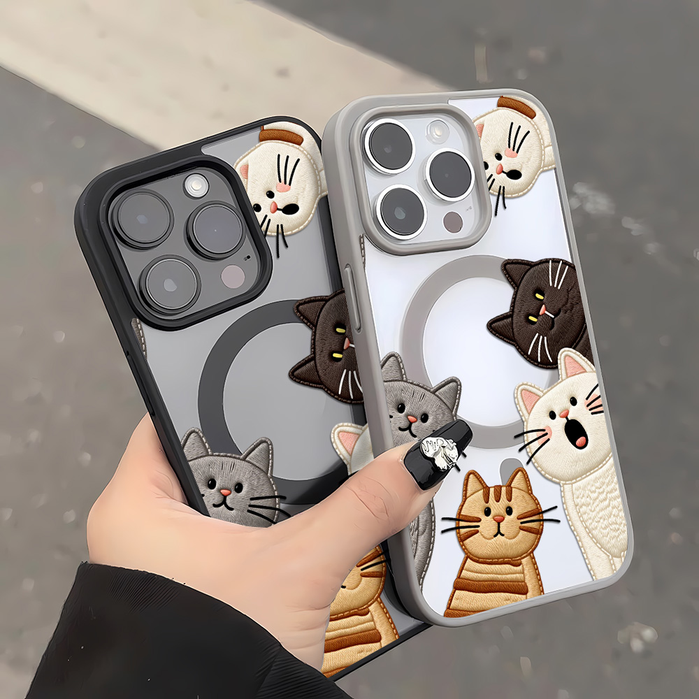 Cute Faux Embroidery Cat Phone - Phone Cases Bulk 评论和价格